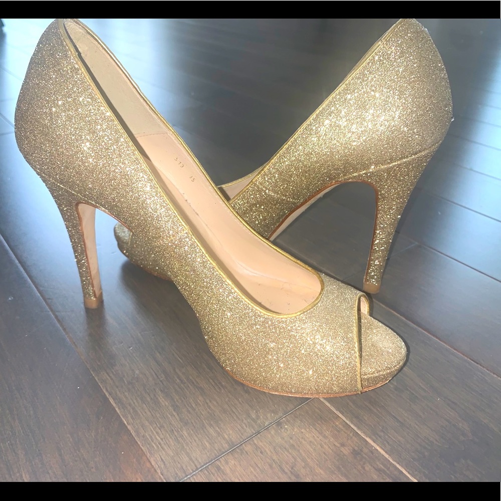 LK Bennett London Gold Idina Platform Peep Heels